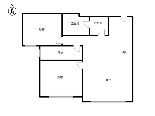 三利中和城二期西区（B区）2室2厅1卫户型图