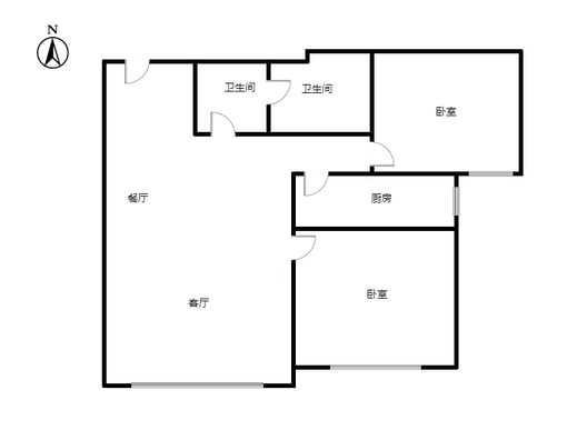 三利中和城二期西区（B区）2室2厅1卫户型图