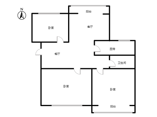 鸿盛凯旋门3室2厅1卫户型图