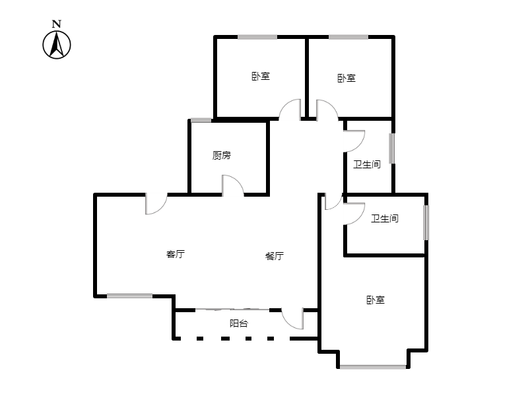高铁新干线3室2厅2卫户型图
