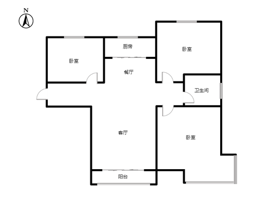 鹏渤印象城·牛津花园3室2厅1卫户型图