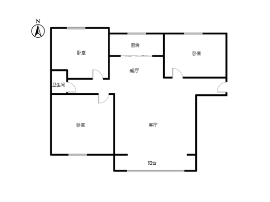 鹏渤印象城·牛津花园3室2厅1卫户型图