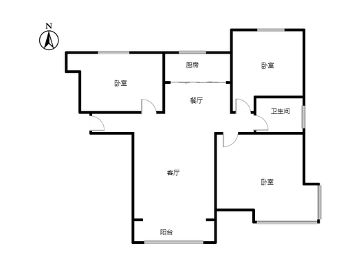 鹏渤印象城·牛津花园3室2厅1卫户型图