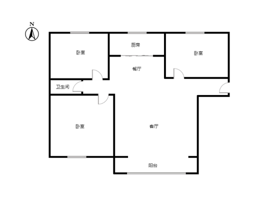 鹏渤印象城·牛津花园3室2厅1卫户型图