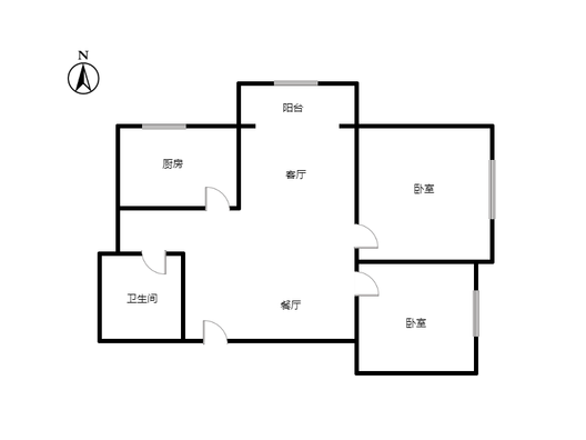 鹏渤印象城·牛津花园2室2厅1卫户型图