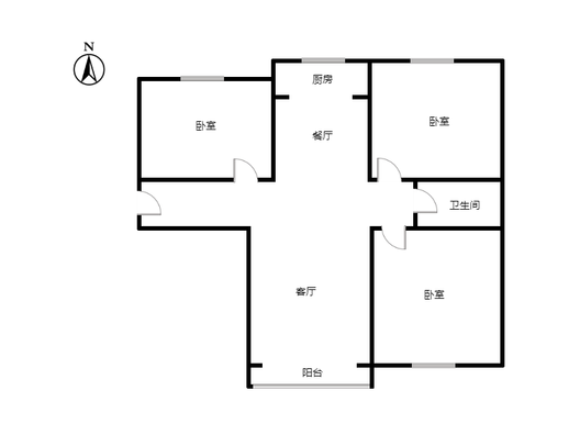 鹏渤印象城·牛津花园3室2厅1卫户型图