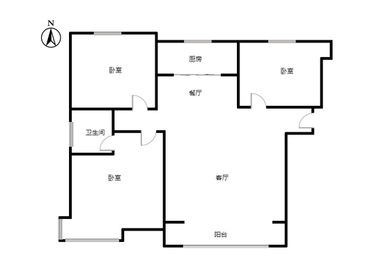 鹏渤印象城·牛津花园3室2厅1卫户型图