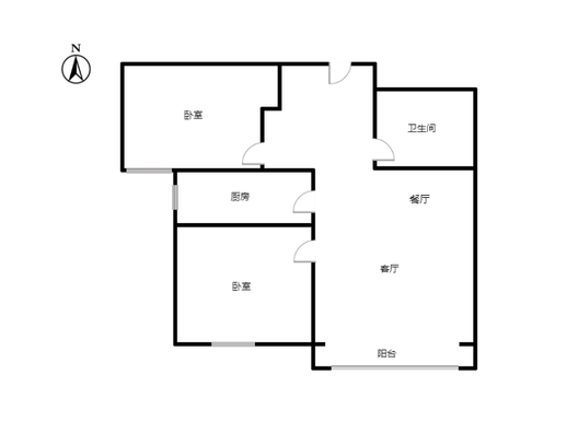 鹏渤印象城·牛津花园2室2厅1卫户型图