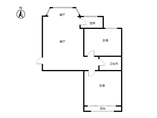 名流枫景五期2室2厅1卫户型图