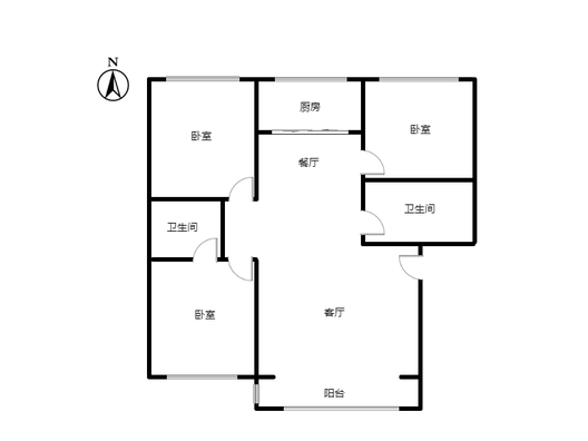 鹏润四季花园3室2厅1卫户型图