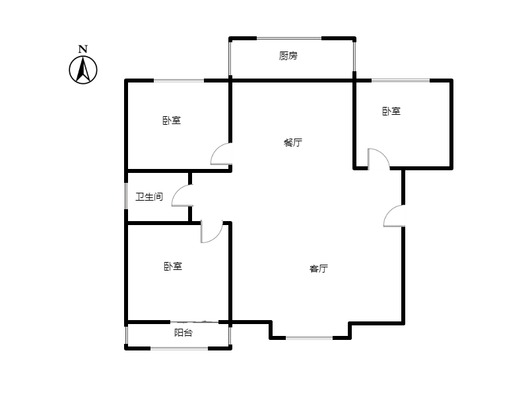 联合六号院3室2厅1卫户型图