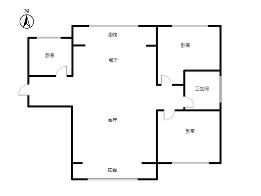 鹏渤印象城（龙马路）3室2厅1卫户型图