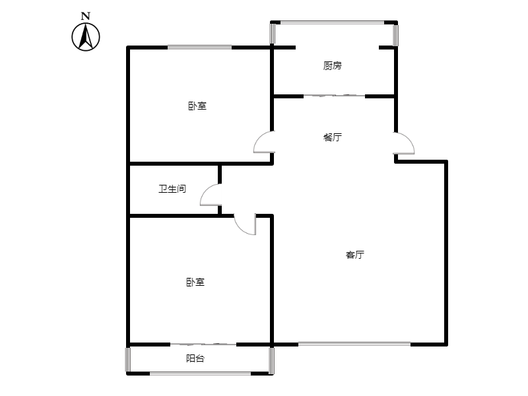联合六号院2室2厅1卫户型图