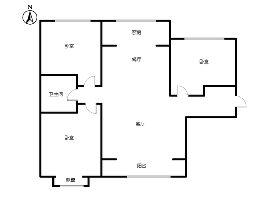 鹏渤印象城（龙马路）3室2厅1卫户型图