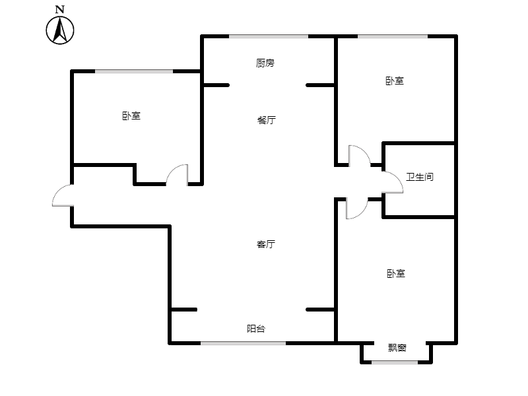 鹏渤印象城（龙马路）3室2厅1卫户型图