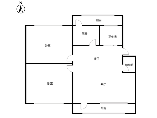 华北铝业生活小区（南院）2室2厅1卫户型图