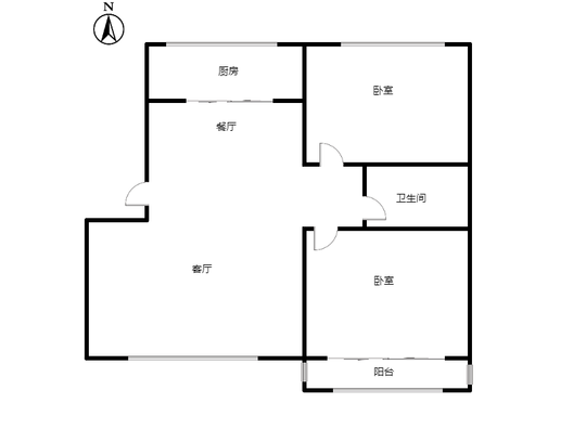 新府阳光二号院2室2厅1卫户型图