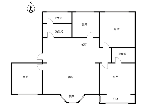 新府阳光二号院3室2厅2卫户型图