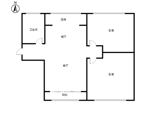 学府澜湾一期2室2厅1卫户型图