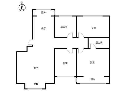 蓝天美林湾3室2厅1卫户型图