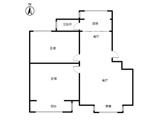 蓝天美林湾2室2厅1卫户型图