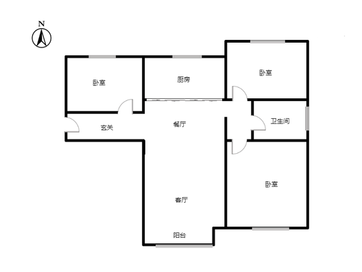 高铁新干线3室2厅1卫户型图