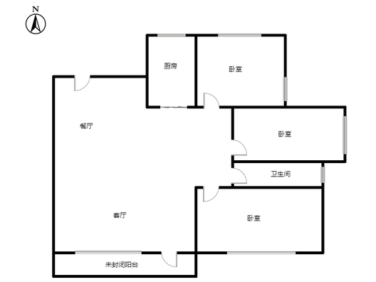 桃源新都孔雀城3室2厅1卫户型图
