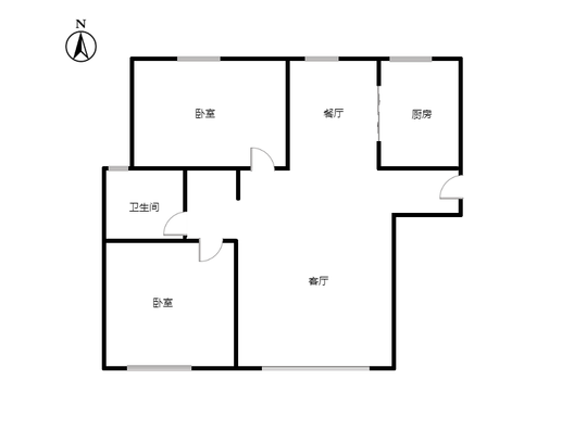 三利中和城二期西区（B区）2室2厅1卫户型图