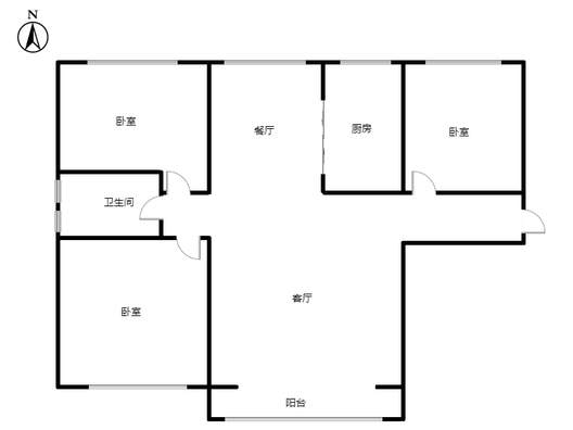 高铁新干线3室2厅1卫户型图