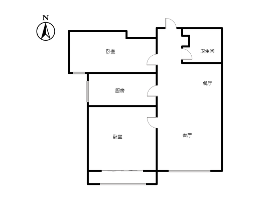 汇元学府一号2室2厅1卫户型图