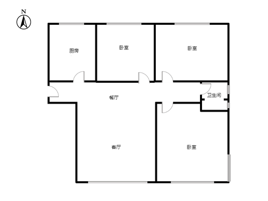 三利中和城二期西区（B区）3室2厅1卫户型图
