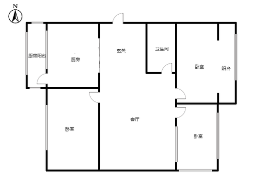 粮食局东关小区3室1厅1卫户型图