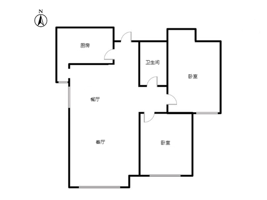 鸿坤理想湾2室2厅1卫户型图