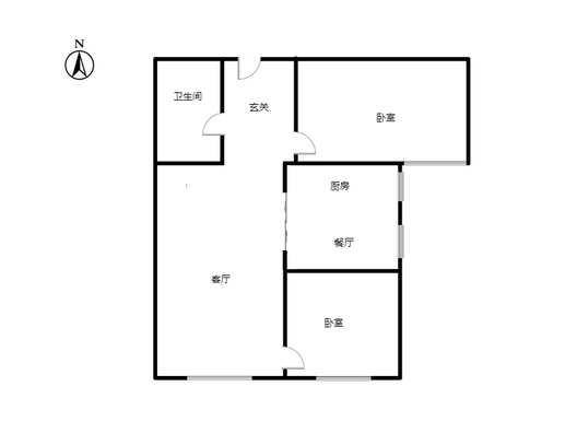 高铁新干线2室2厅1卫户型图