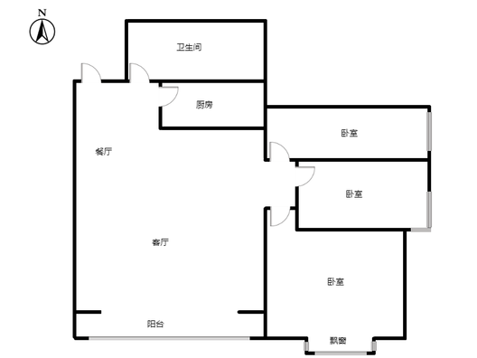 汇元新天地3室2厅1卫户型图